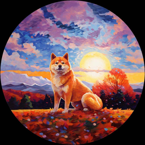 Akita Inu Dog goes Hiking in the Fall during an Autumn Sunrise Version 2 - , - Vinyl Sticker