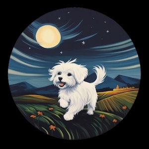 Maltese Dog Running Through Beautiful Field At Sunrise/Sunset Version 3  Waterproof - Vinyl Sticker