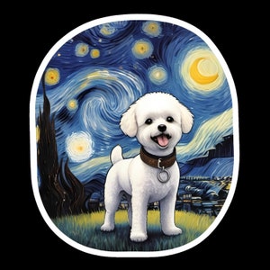 Waterdichte vinylsticker Bichon Frisé-hond in sterrenhemel - Op Van Gogh geïnspireerd kunstwerk - olieverfschilderij - - versie 1