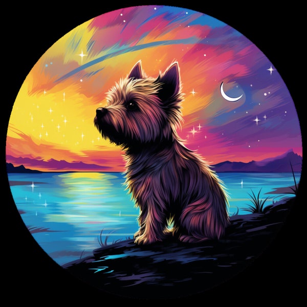 Yorkshire Terrier Dog standing Lake-Side under the Beautiful AurorBorealis Night Sky - Vinyl Sticker