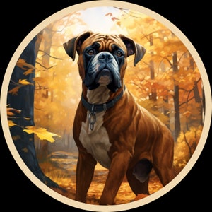 Adesivo in vinile impermeabile Boxer Dog in Beautiful Fall Forest Impermeabile