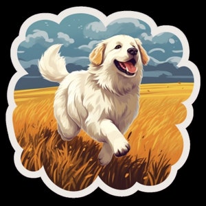 Waterdichte sticker Pyreneese hond loopt door Beautiful Field V3
