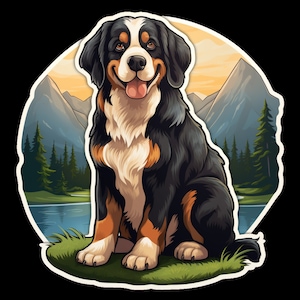 Waterdichte vinylsticker Berner sennenhond in prachtig veld tijdens het gouden uur voor zonsopgang Waterdicht: