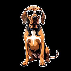 Waterdichte vinylsticker bloedhondhond met zonnebril, - 2 stijlen om uit te kiezen!