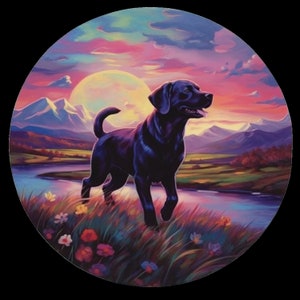 Waterdichte vinylsticker Black Lab labrador retriever hond loopt door een prachtig veld versie 5