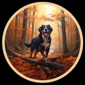 Waterdichte sticker Berner Sennenhond in prachtig herfstbos waterdicht