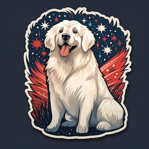 Waterdicht vinyl sticker Grote Pyreneeën hond kijken 4 juli vuurwerk van Beautiful Field v2