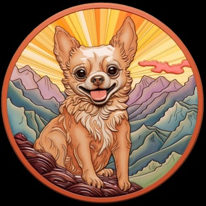 Waterproof Vinyl Sticker Chihuahua Dog Backpacking in Beautiful Mountains - Ceramic 3D Artwork - v3