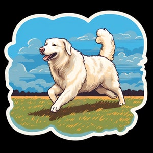 Waterdichte vinylsticker Pyreneese hond loopt door het prachtige veld V2