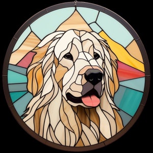 Sticker vinyle imperméable Chien des Grandes Pyrénées en vitrail Version 2 - Nouvelle option holographique disponible !