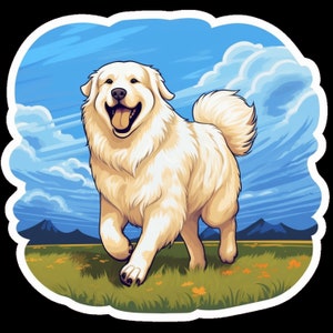 Waterdichte vinylsticker Pyreneese hond loopt door het prachtige veld V4