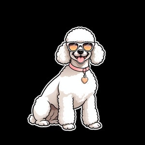 Waterproof Vinyl Sticker Poodle Dog, White, Wearing Sunglasses  - 2 Options to Choose From!