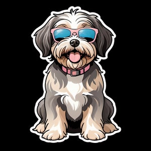 Waterdichte vinylsticker Havense Dog met zonnebril, pastelkleurig - 2 stijlen om uit te kiezen!