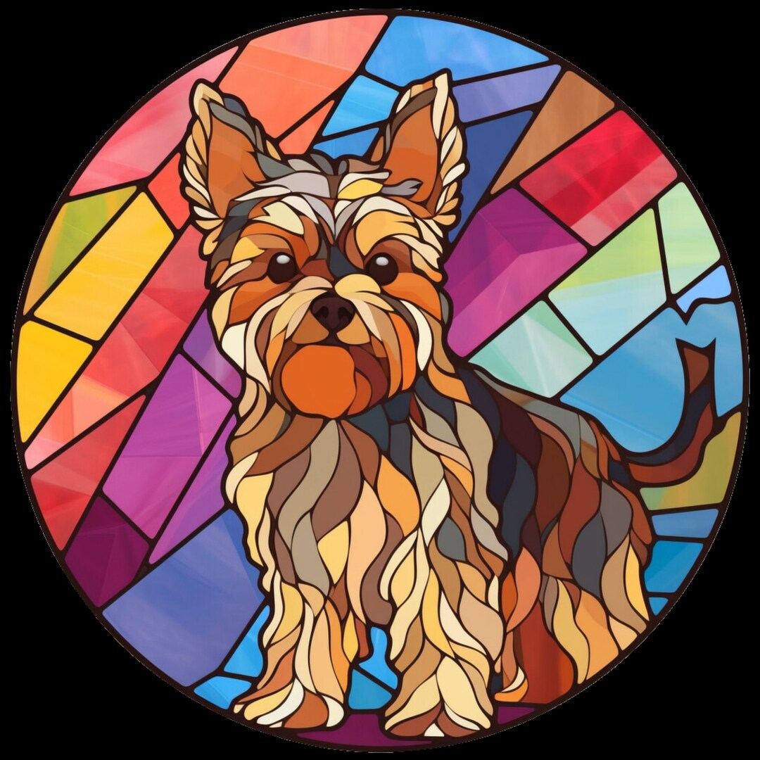 Waterproof Vinyl Sticker Yorkshire Terrier as Stained Glass Window ...