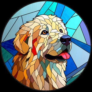 Sticker vinyle imperméable Chien des Pyrénées en vitrail Version 3