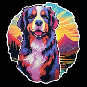 Berner Sennenhond staat 's nachts in Mountain Field onder de prachtige AurorBorealis kleurrijke nachtelijke hemel waterdicht