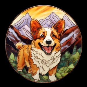 Waterproof Vinyl Sticker Corgi Dog as Beautiful Stained Glass Window v2