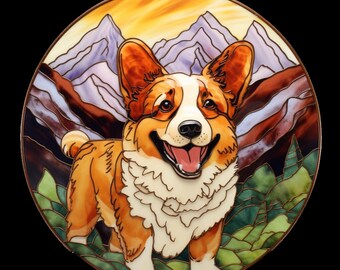 Sticker  Corgi Dog as Beautiful Stained Glass Window v2