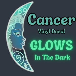 Adesivo de Vinil à Prova D'Água Câncer Zodíaco Lua - Brilha no Escuro! Decalque de Mapa Astrológico Lua Crescente - Holográfico + Fosco Também Disponível!