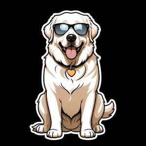 Sticker imperméable en vinyle Chien des Grandes Pyrénées portant des lunettes de soleil - 2 styles au choix ! Pastel ou Original