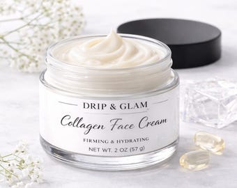 Collagen Face Cream | Hydrating + Smoothing Moisturizer | Lightweight Glow Cream | Niacinamide + Hyaluronic Acid | 2 oz