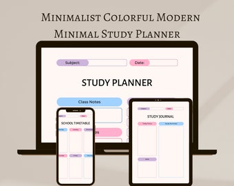 Minimalist Colorful Study Planner, Homework Tracker (PDF)