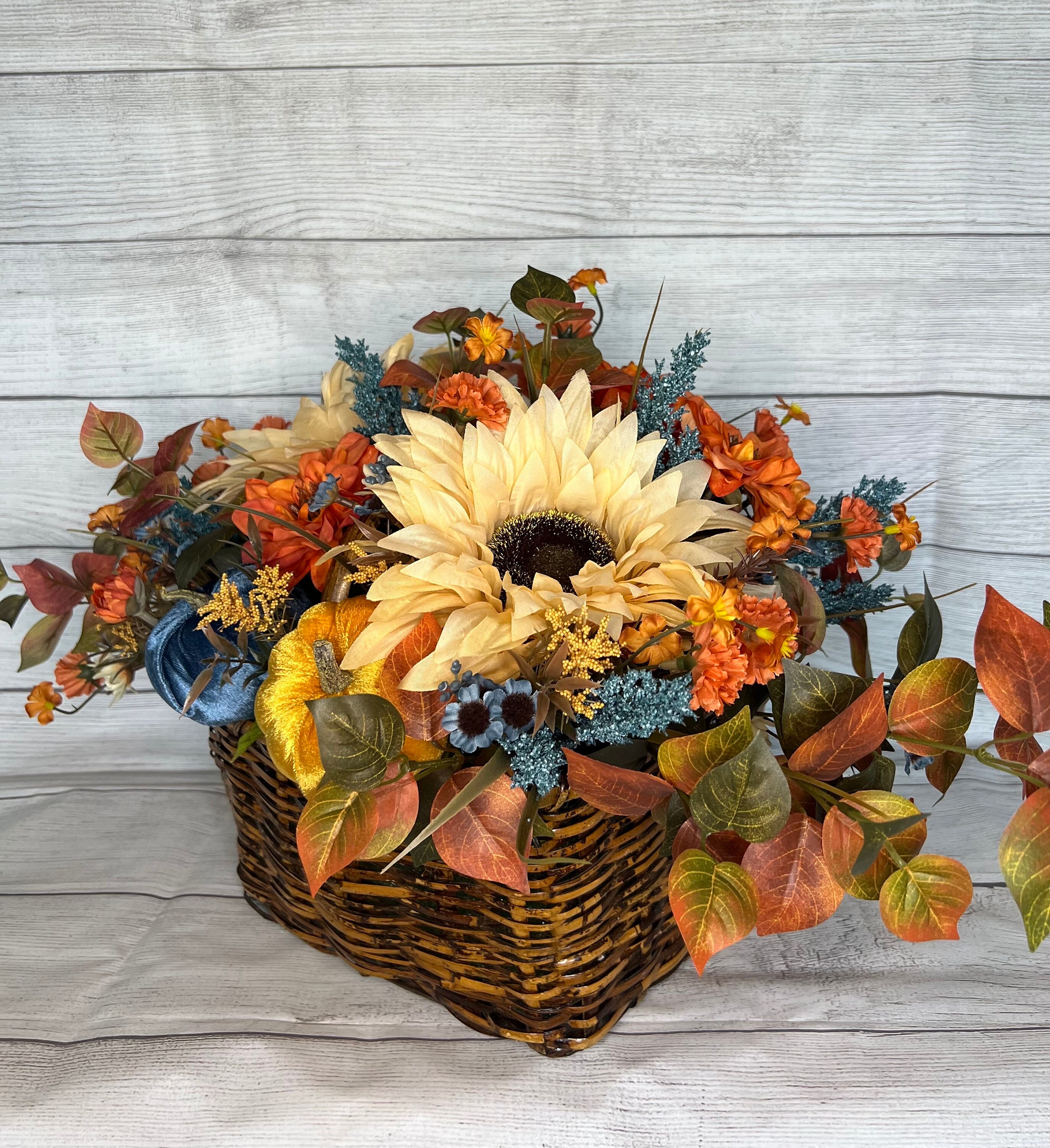 Fall Wicker Basket Floral Arrangement, Fall Centerpiece, Fall Mantel ...