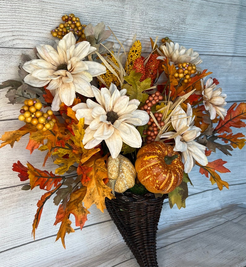 Cornucopia Floral Door Basket, Fall Decor, Thanksgiving Decor - Etsy