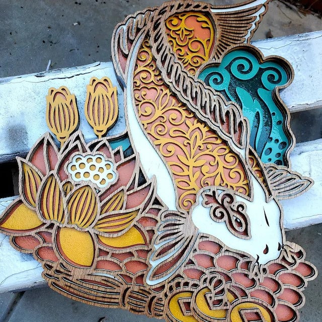 Koi fish multilayer file for laser cutting. Decoration and crafts / .SVG