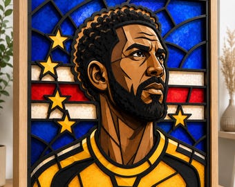 Goalkeeper Stained Glass LED Lamp, Handmade Football Wall Art, Cape Verde Inspired Decor, Soccer Fan Gift, Sports Collector Light