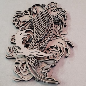 Koi fish multilayer file for laser cutting. Decoration and crafts