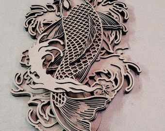 Koi fish multi-layer file for laser cutting. Decoration and crafts.