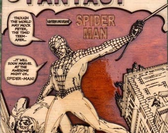 Amazing Fantasy cover, laser cut file, first appearance of Spiderman on comic book cover, Marvel, X-men, Stan Lee