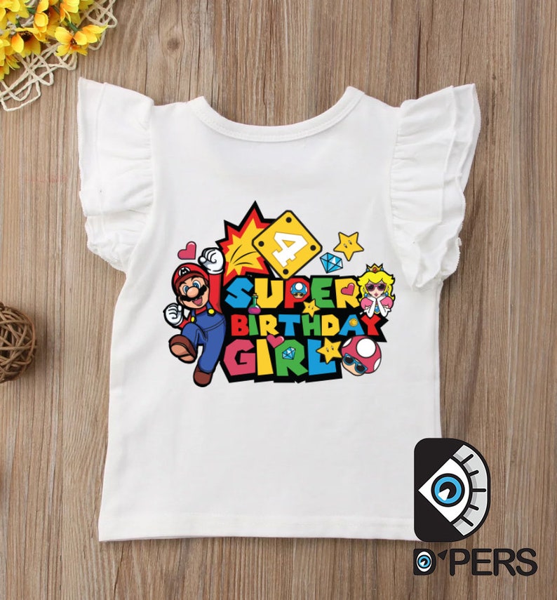 Super Mario Birthday Girl 4 years Digital Graphic File Svg, Jump into Adventure with Super Birthday Girl Printable Shirt Digital Download zdjęcie 2