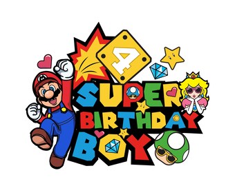 Super Mario Birthday Boy 4 years Digital Graphic File  Svg, "Jump into Adventure with Super Birthday Boy printable Shirt Digital Download