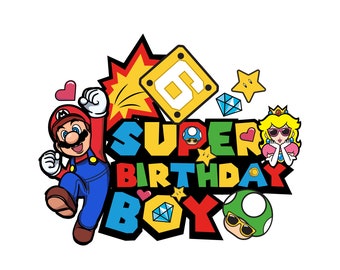 Super Mario Birthday Boy 6 años Archivo gráfico digital Svg, "Salta a la aventura con Super Birthday Boy Camiseta imprimible Descarga digital