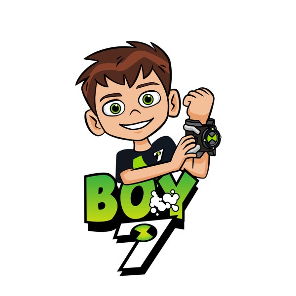 Ben 10 cumpleaños 7 años Boy Bash, una aventura de dibujos animados épica impresión gráfica Svg, descarga digital Png