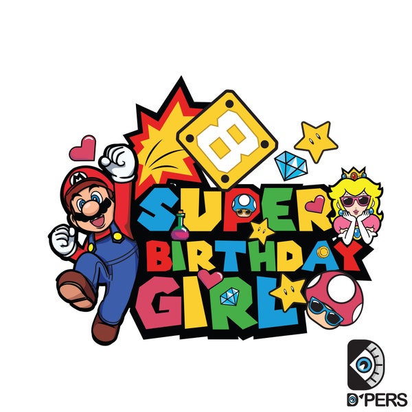 Super Mario Birthday Girl 8 years Digital Graphic File  Svg, "Jump into Adventure with Super Birthday Girl Printable Shirt Digital Download