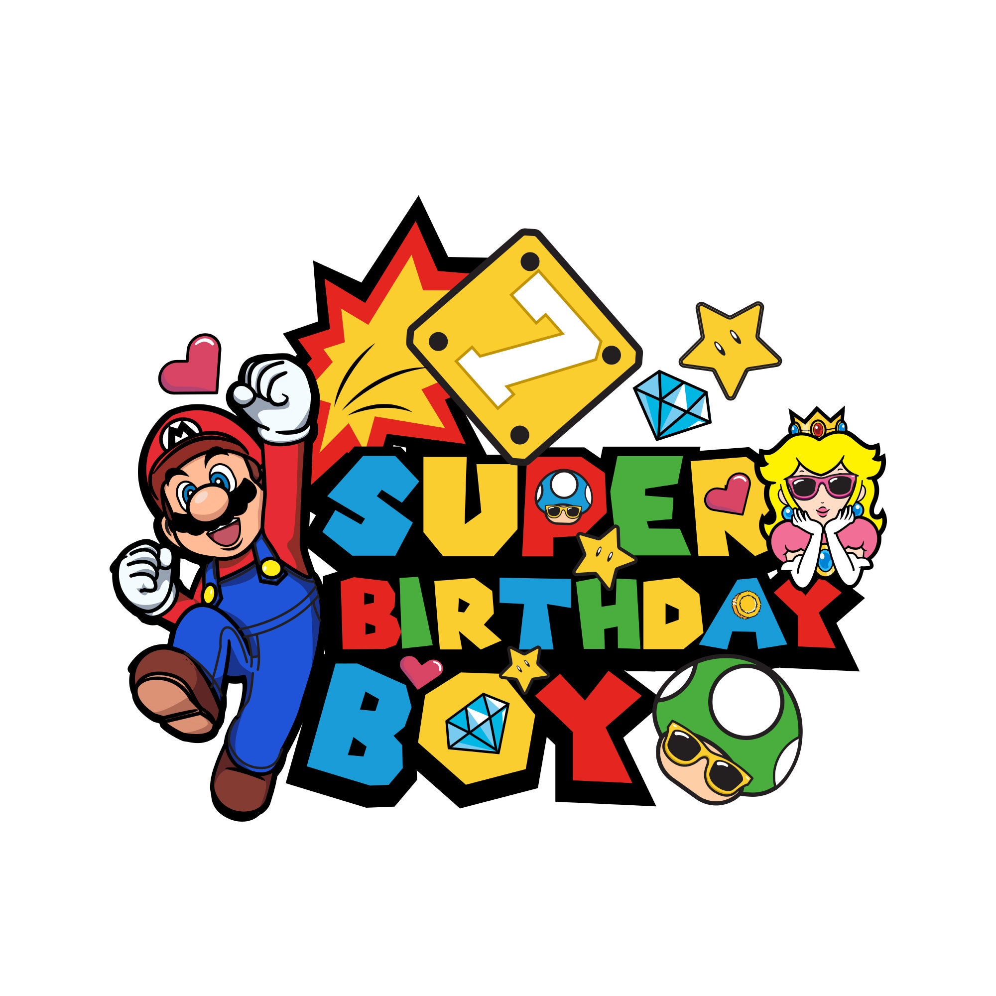 Super Mario Birthday Boy 7 Years Digital Graphic File Svg, jump Into