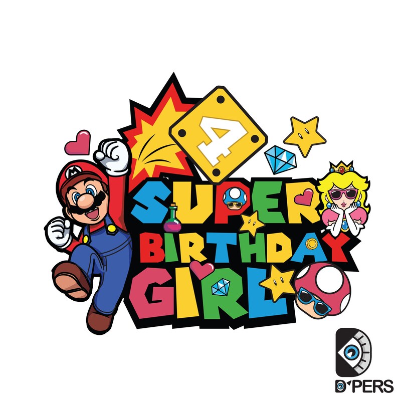 Super Mario Birthday Girl 4 years Digital Graphic File Svg, Jump into Adventure with Super Birthday Girl Printable Shirt Digital Download zdjęcie 1