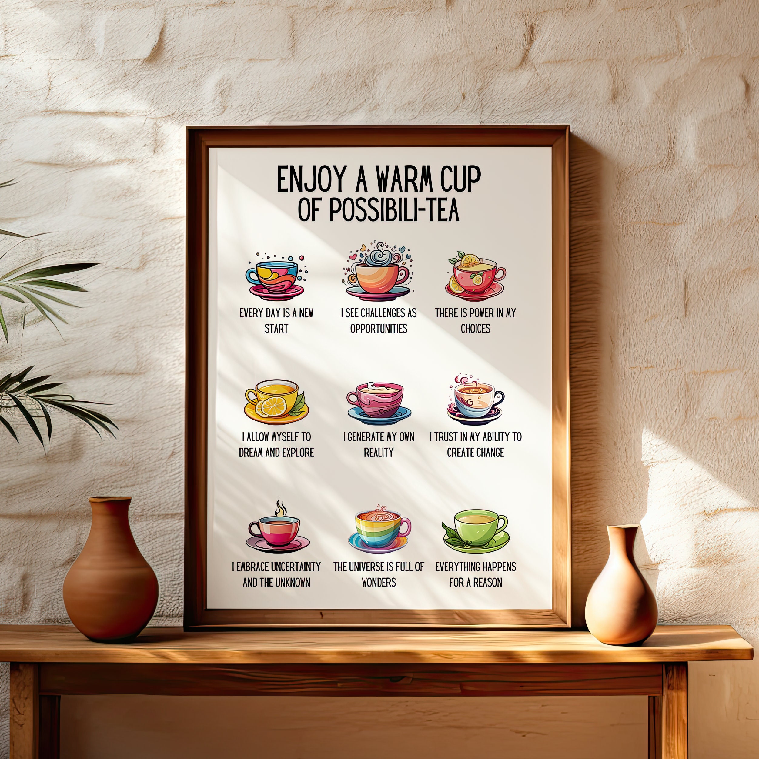 Possibili-tea Daily Affirmations Poster Cup of Tea Gift for Her Kitchen