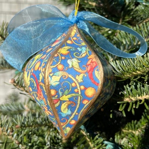 Handmade Paper Ornaments - Italian Florentine, Blue Vineyard Paper