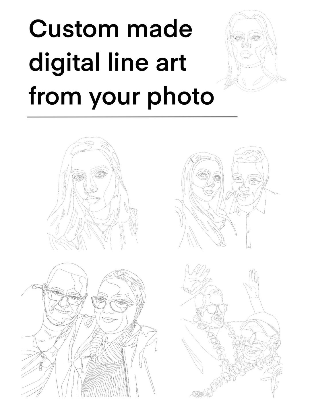 Custom Made Digital LINE ART Portrait From Your Photo 3 Etsy