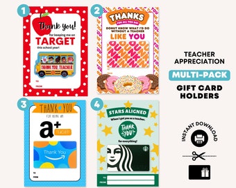 Printable Teacher Gift Card Holder Multi-Pack: Target, Starbucks, Amazon, Dunkin (PDF)