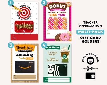 Teacher Appreciation Gift Card Holder, Printable Multi-Pack (PDF)