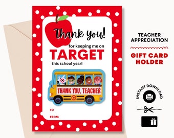 Titolare della carta regalo per insegnante (stampabile) - Apprezzamento dell'insegnante - Biglietto di ringraziamento - Idea regalo per l'insegnante