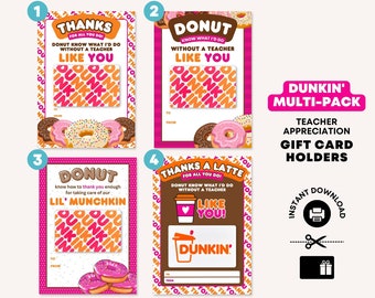 Dunkin Donuts Teacher Gift Card Holder – Printable Multi-Pack (PDF)
