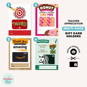 Paquet multiple de porte-cartes cadeau pour enseignant pour Target, Starbucks, Amazon, Dunkin Donuts - appréciation de l'enseignant à imprimer - Idées cadeaux pour enseignant