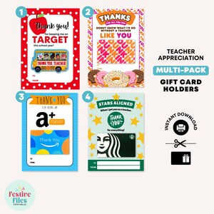 Lot de 2 porte-cartes imprimables pour enseignants : Target, Starbucks, Amazon, Dunkin Donuts - Cadeaux pour enseignants en vrac
