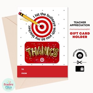 Teacher Target Gift Card Holder (Printable) - Teacher Appreciation - Thank You Card - Teacher Gift Idea
